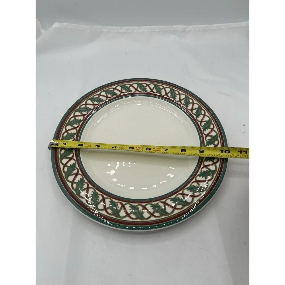 Pier 1 Christmas Dinner Plates Set of 2 10.5” Red Green Ribbon Holiday Retired